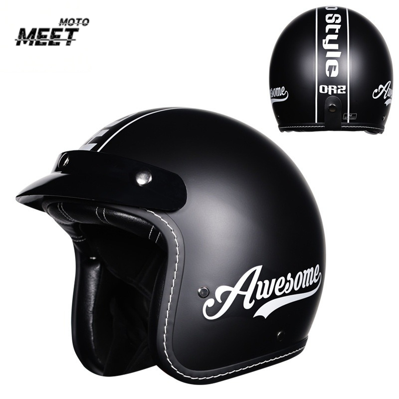 Vintage Open Face Retro Helmet - หมวกกันน็อคมอเตอร์ไซค์แบบเปิดหน้า 3/4 สไตล์เรโทรสำหรับทุกเพศ, หมวกกันน็อคแบบครึ่งใบสไตล์วินเทจสำหรับผู้ชายและผู้หญิง, เหมาะสำหรับการเดินทางในเมืองทุกฤดูกาล