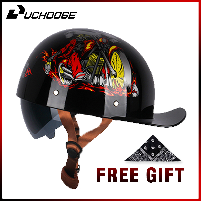 Vintage Open Face Retro Helmet - UChoose หมวกกันน็อควินเทจ, หมวกผ้าคลุมผมเบสบอลสไตล์วินเทจเปิดหน้าสกู๊ตเตอร์ครูซเซอร์นักเลง Chopper