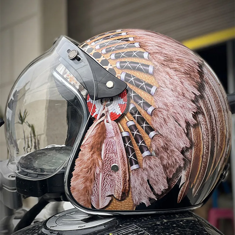 Vintage Open Face Retro Helmet - หมวกกันน็อคแบบเปิดหน้าสไตล์เรโทรวินเทจใหม่ ปี 2025 สำหรับมอเตอร์ไซค์วิบาก ปั่นจักรยาน ป้องกันความปลอดภัย