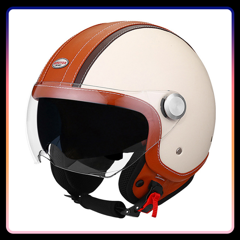 Vintage Open Face Retro Helmet - DOT ได้รับการอนุมัติ Daul เลนส์เปิดหน้าหมวกกันน็อครถจักรยานยนต์หนังผู้ใหญ่ผู้ชายผู้หญิง Retro Vintage