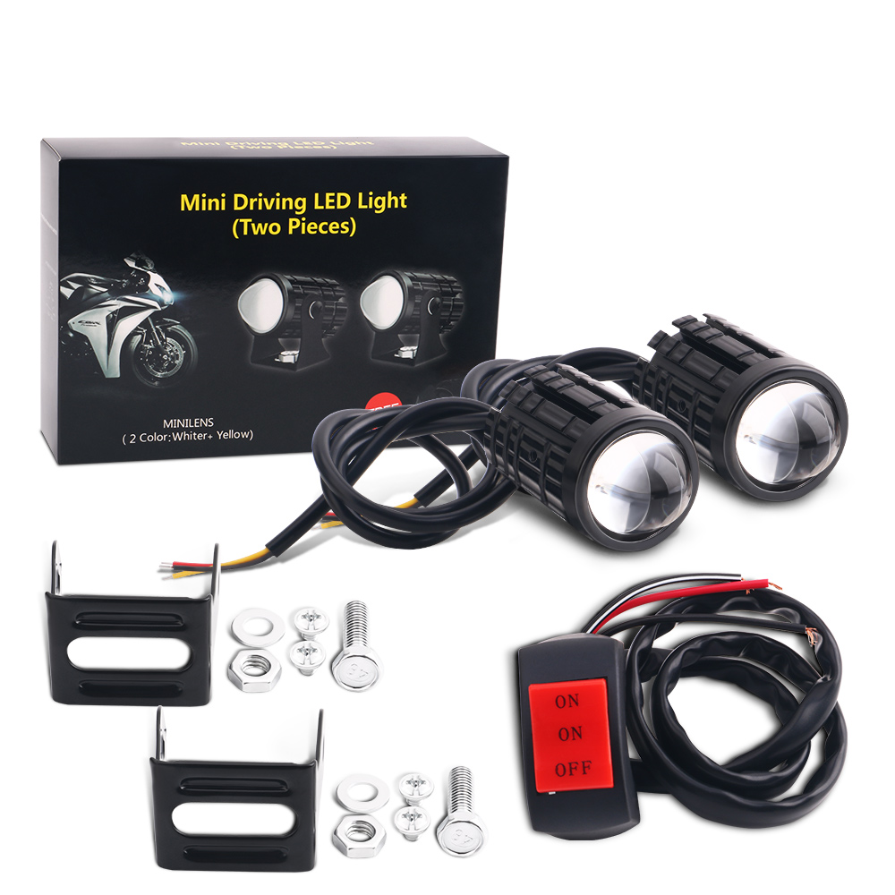 Universal Motorcycle Led Headlight Projector - 2ชิ้นเลนส์โปรเจคเตอร์ lampu depan LED รถจักรยานยนต์รถสกู๊ตเตอร์สองสีอเนกประสงค์โคมไฟตัดหมอกเสริมสปอตไลท์2ชิ้น