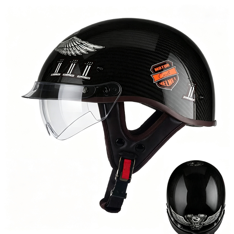หมวกกันน็อคครึ่งใบคาร์บอนไฟเบอ - Carbon Fiber Lightweight Motorcycle Helmet บทวิจารณ์และราคา